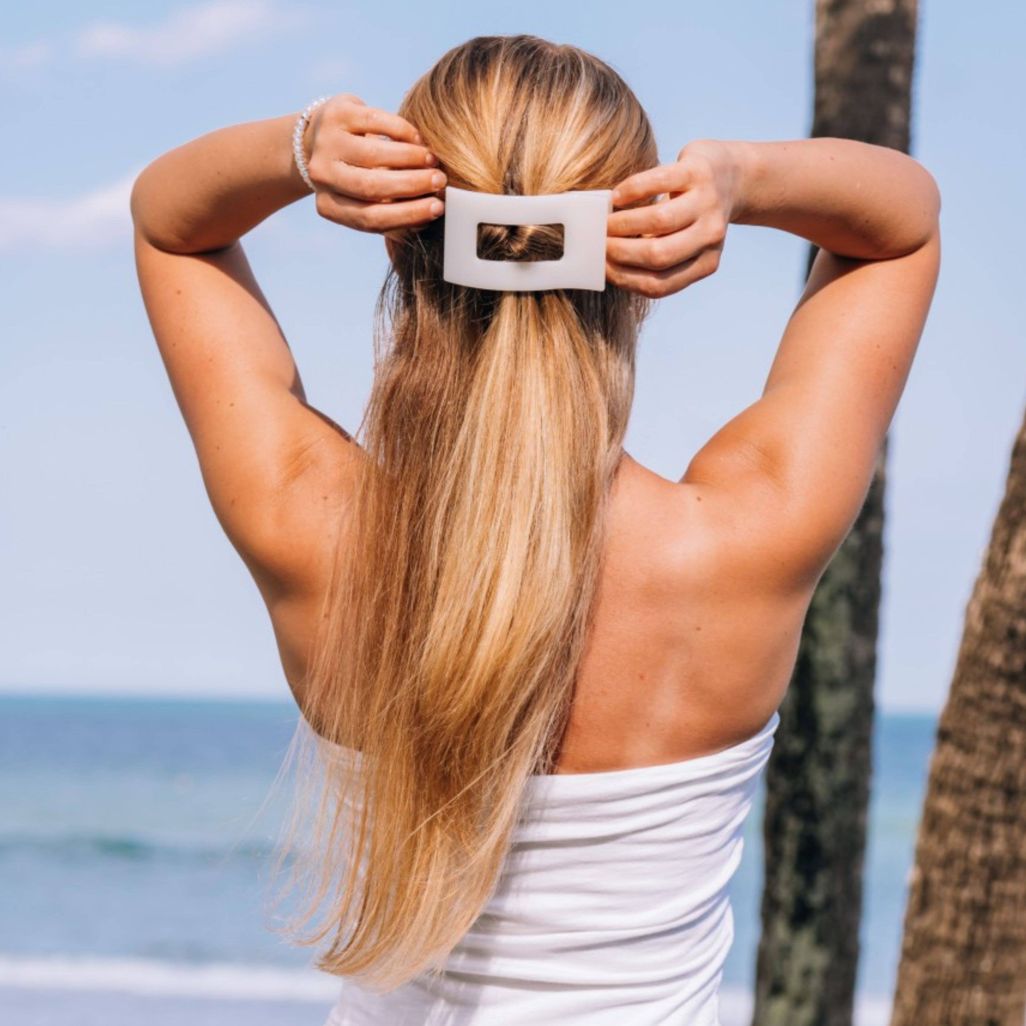 TELETIES - Flat Rectangle Hair Clip | Large | Coconut White