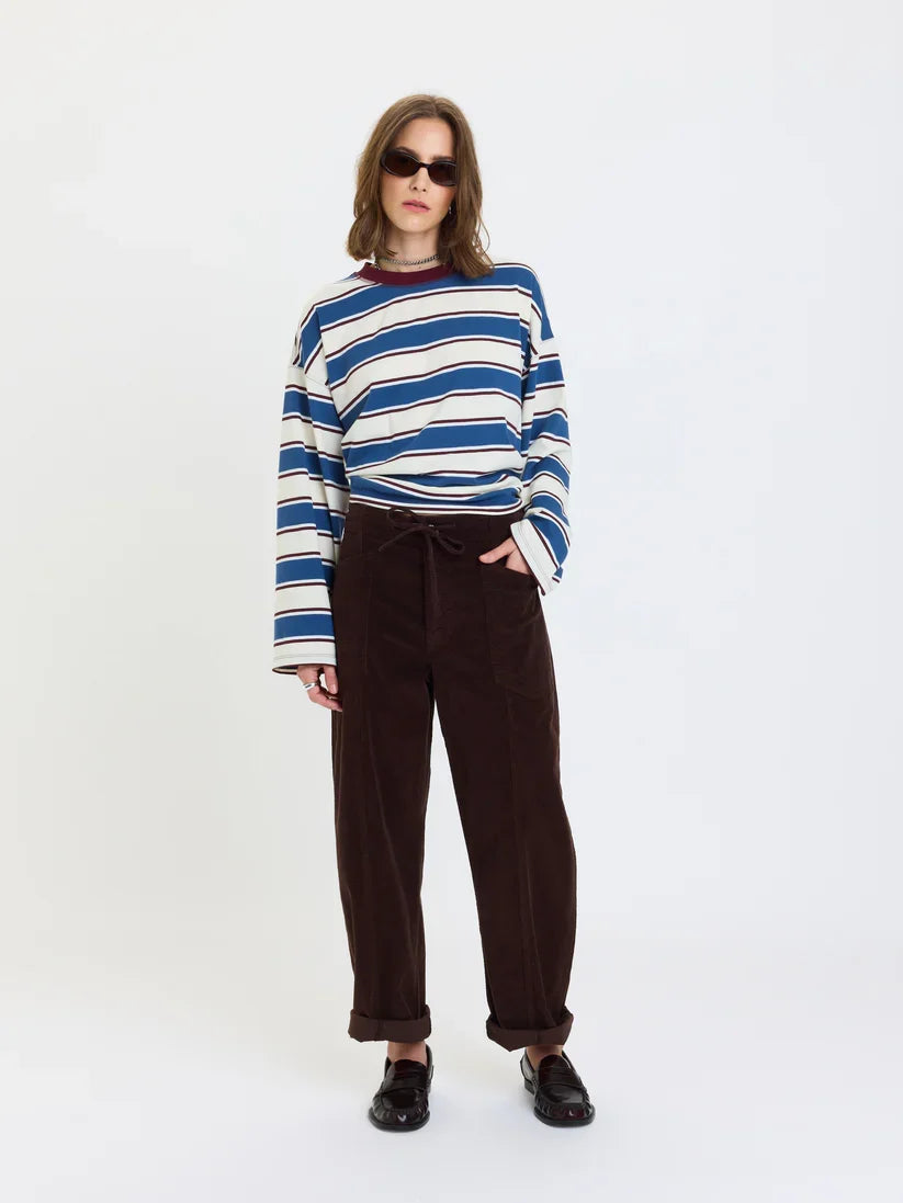 Daze Villa Drawstring Barrel Leg Pants - Chocolate