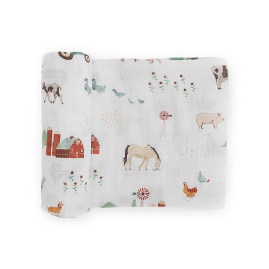 Little Unicorn - Cotton Muslin Swaddle Blanket - Farmyard
