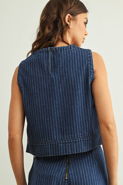 Amelia Pinstripe Denim Sleeveless Top