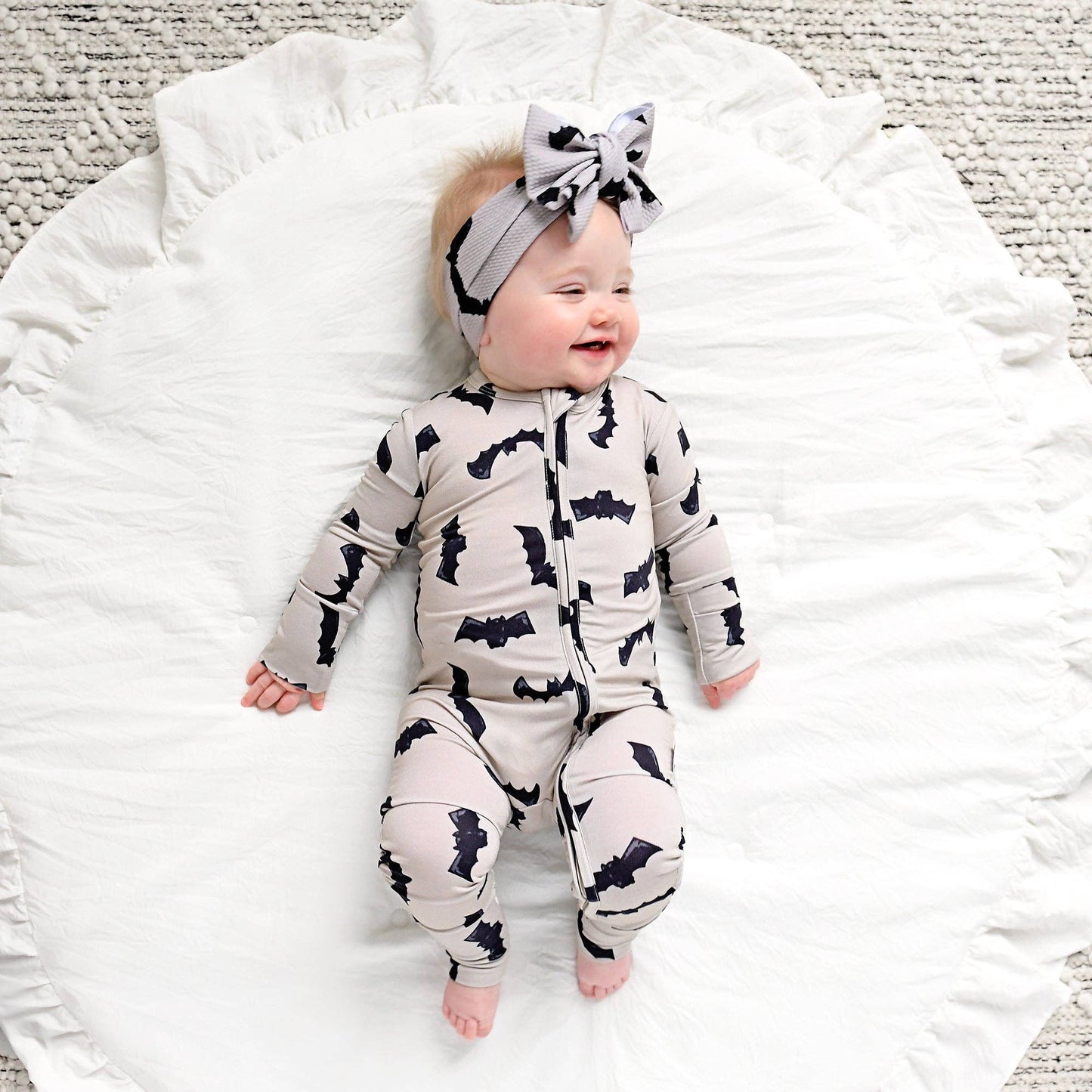 Gigi and Max - Vlad Gray Bats ZIP Bamboo Halloween One-Piece