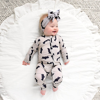 Gigi and Max - Vlad Gray Bats ZIP Bamboo Halloween One-Piece