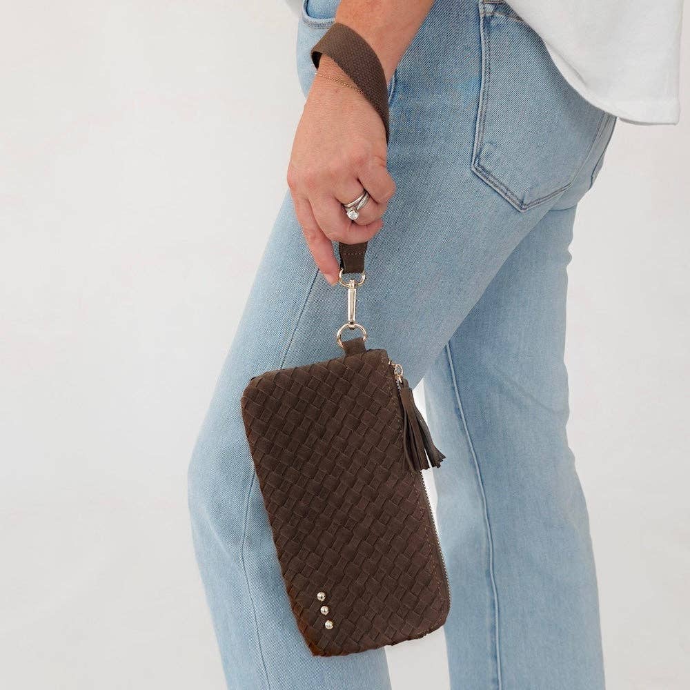 Pretty Simple - Suede Emma Woven Clutch Wristlet