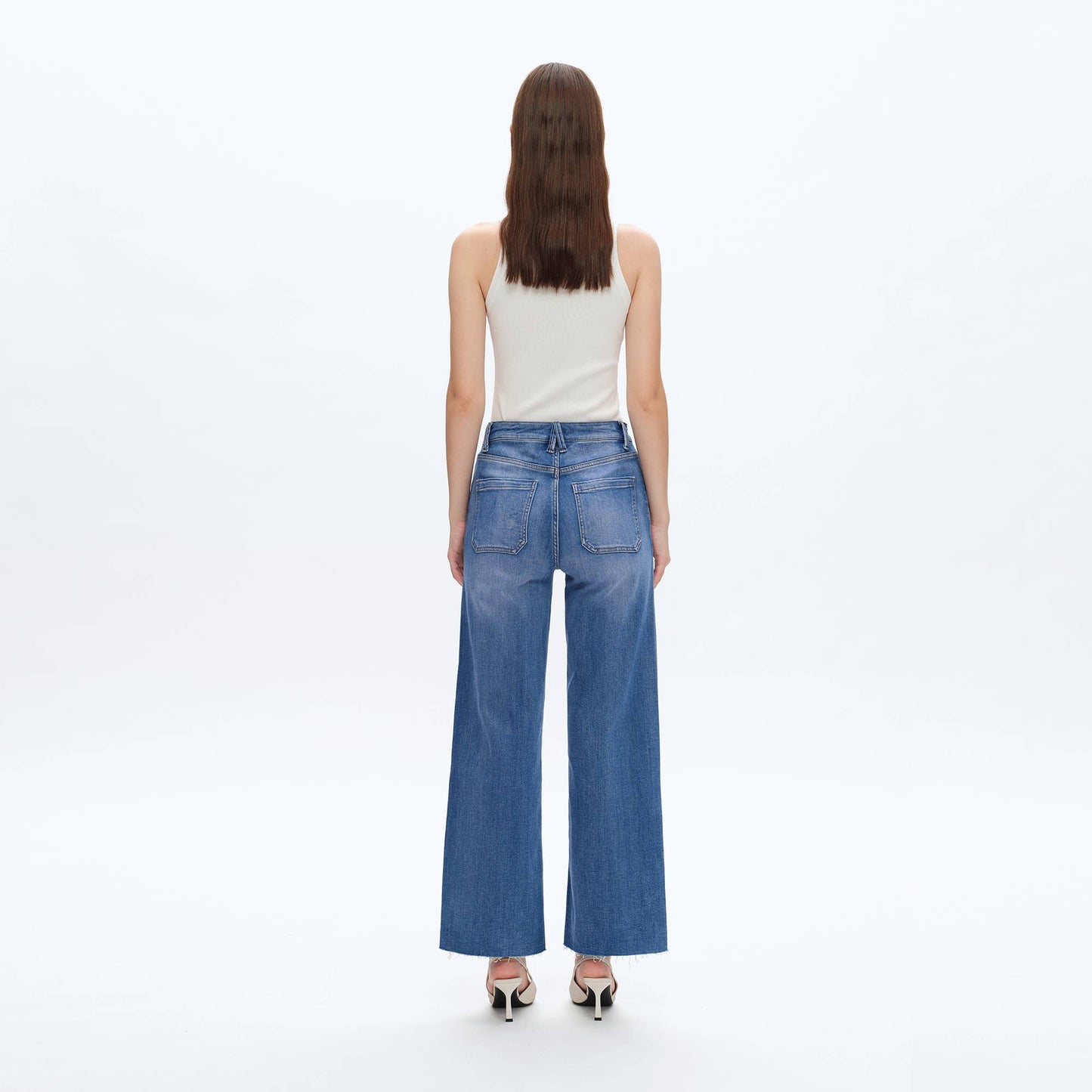 BAYEAS - HIGH RISE RELAXED STRAIGHT JEANS WITH RAW HEM