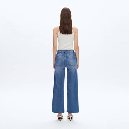 BAYEAS - HIGH RISE RELAXED STRAIGHT JEANS WITH RAW HEM