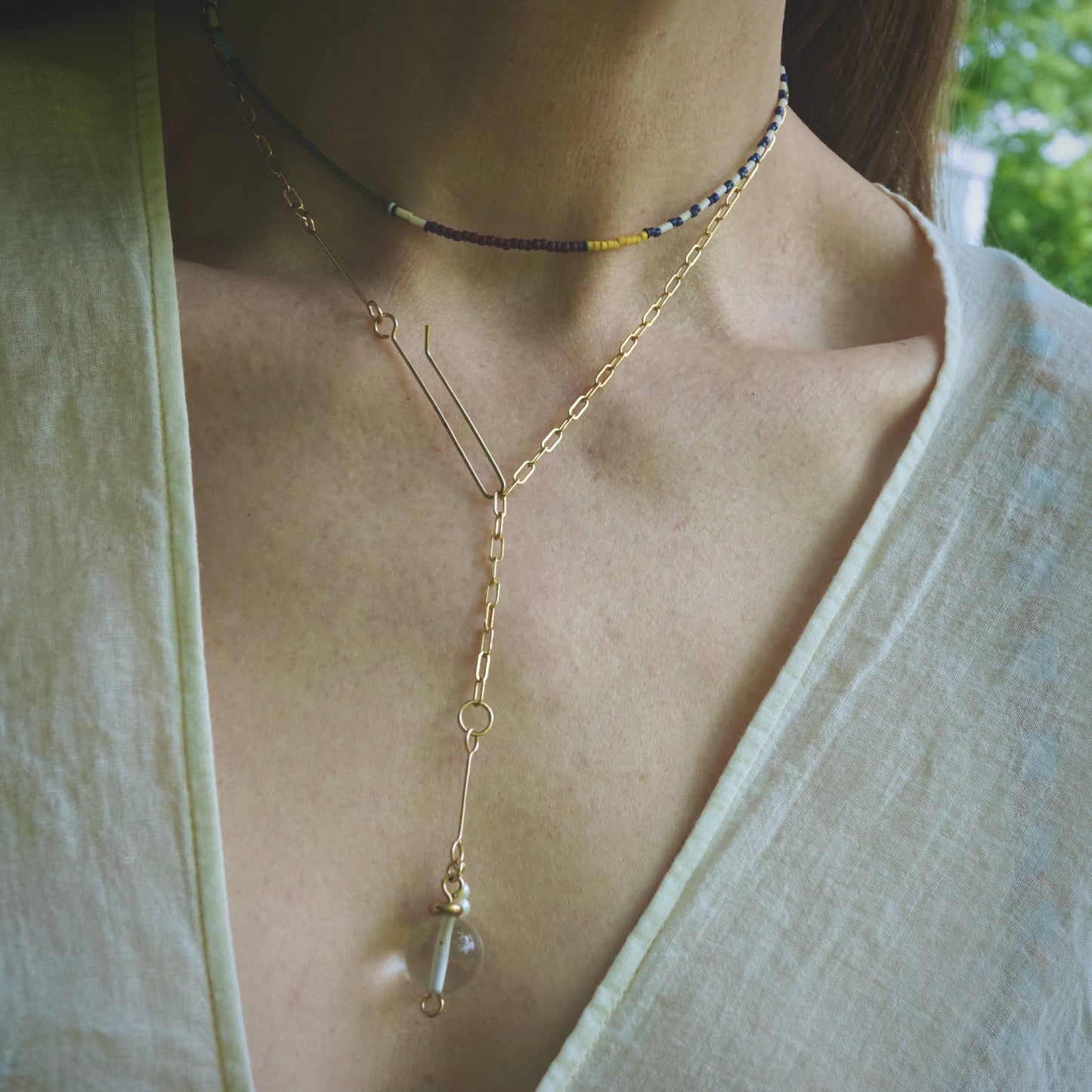 Alice Rise - Mosaic choker in navy/olive, 14"