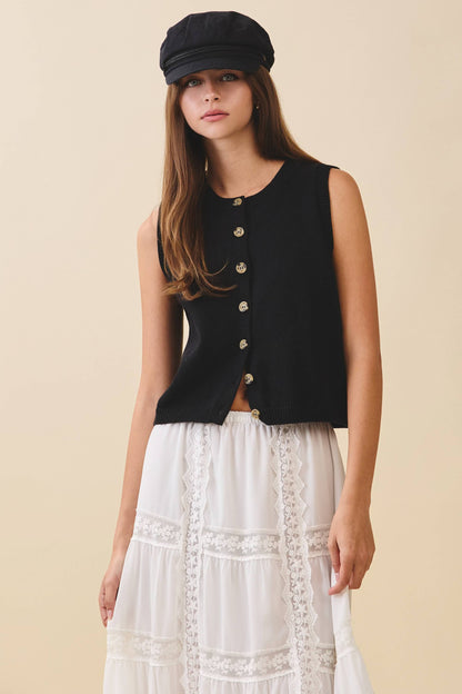 Camille Button Front Knit Vest Top