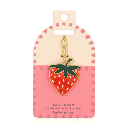 Lucky Feather - Enamel Bag Charm / keychain - Strawberry