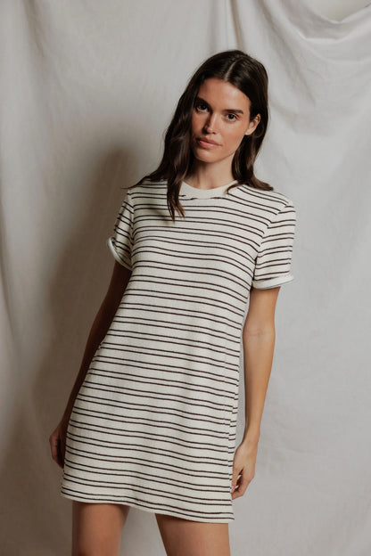 perfectwhitetee - nella loop terry stripe dress - natural / chocolate