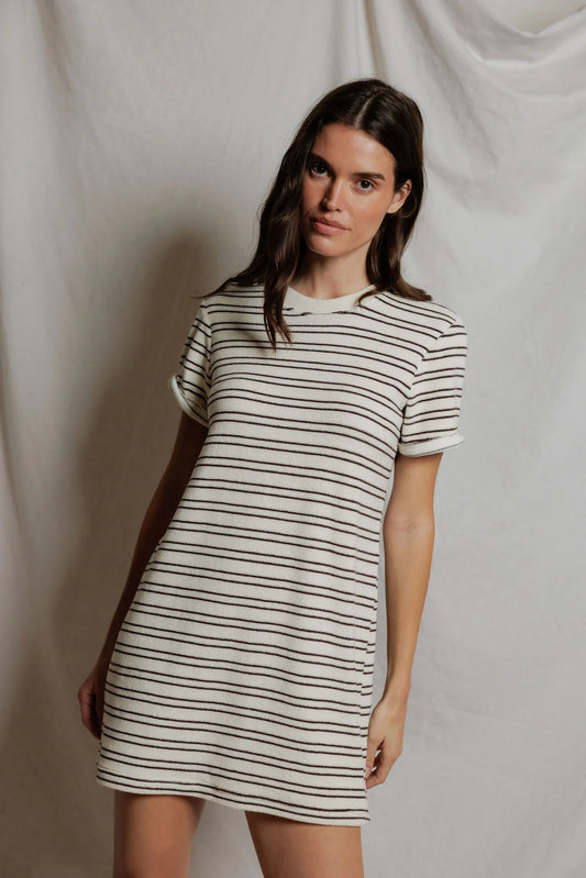 perfectwhitetee - nella loop terry stripe dress - natural / chocolate