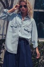 Urban Daizy - Oversized Railroad Pinstripe Button-Up Shirt