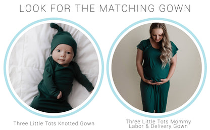 Three Little Tots - Forest Green Ribbed Knotted Newborn Baby Gown Sleepwear