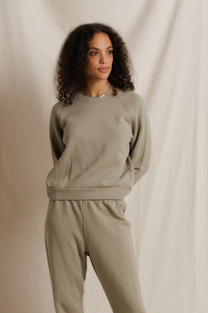 perfectwhitetee alexi french terry raglan crew sweatshirt - dark olive speckled