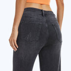BAYEAS - HIGH RISE WIDE LEG JEANS WITH FRAYED HEM