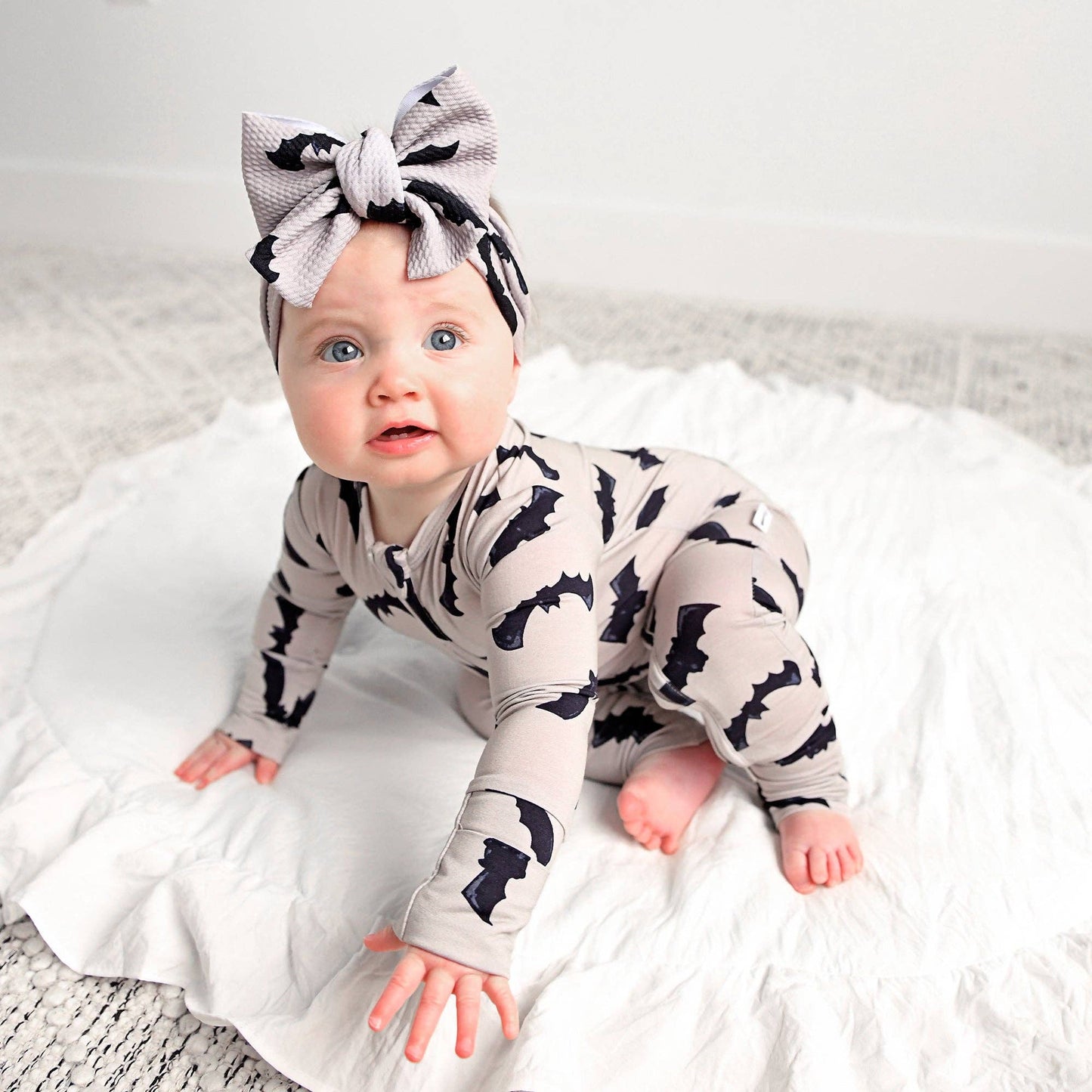 Gigi and Max - Vlad Gray Bats ZIP Bamboo Halloween One-Piece