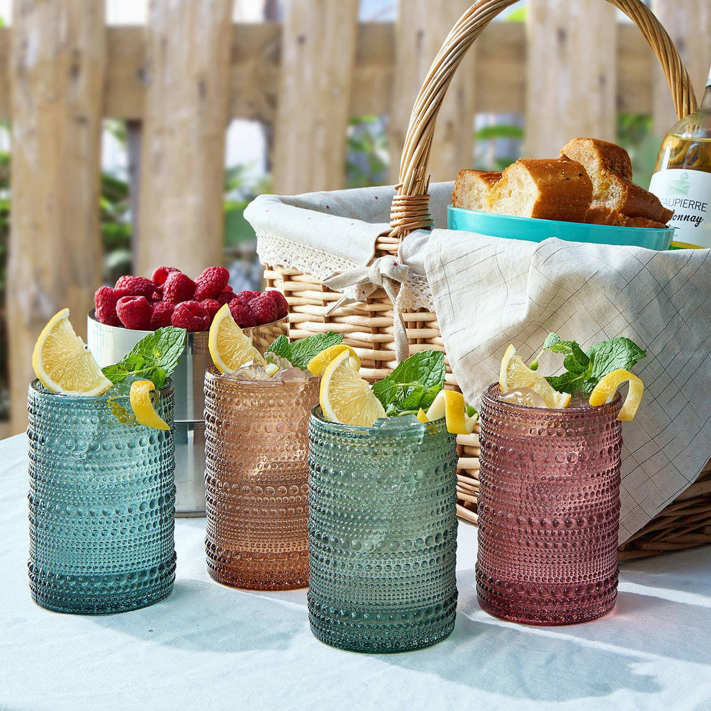 Beaded Highball Drinking Glasses  - Assorted Muted Colors