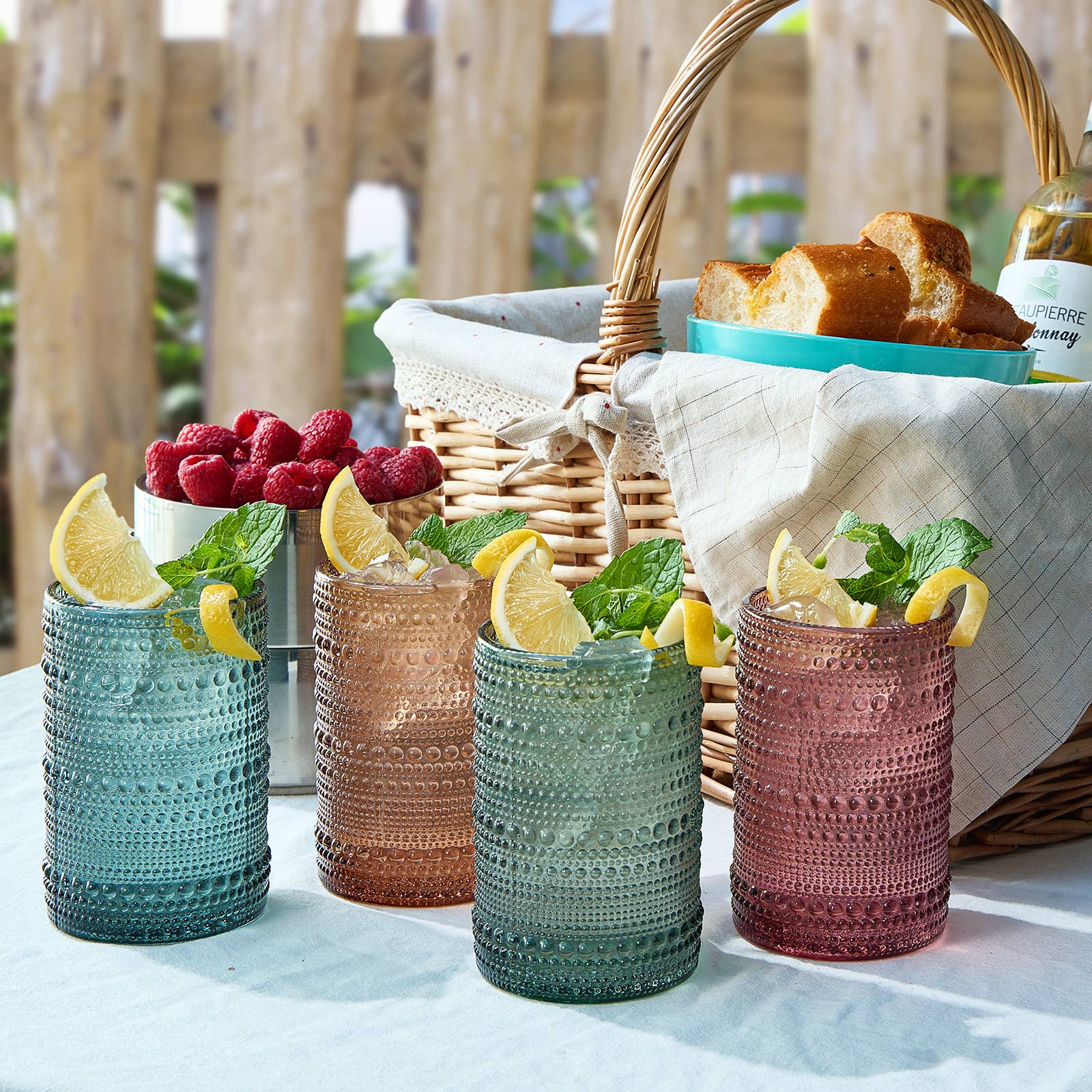 Beaded Highball Drinking Glasses  - Assorted Muted Colors