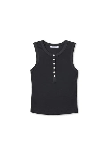perfectwhitetee Loretta Luxe Rib Henley Tank - Black