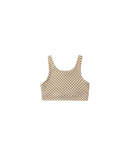 RYLEE + CRU SWIFT SPORTS BRA OCRE CHECK