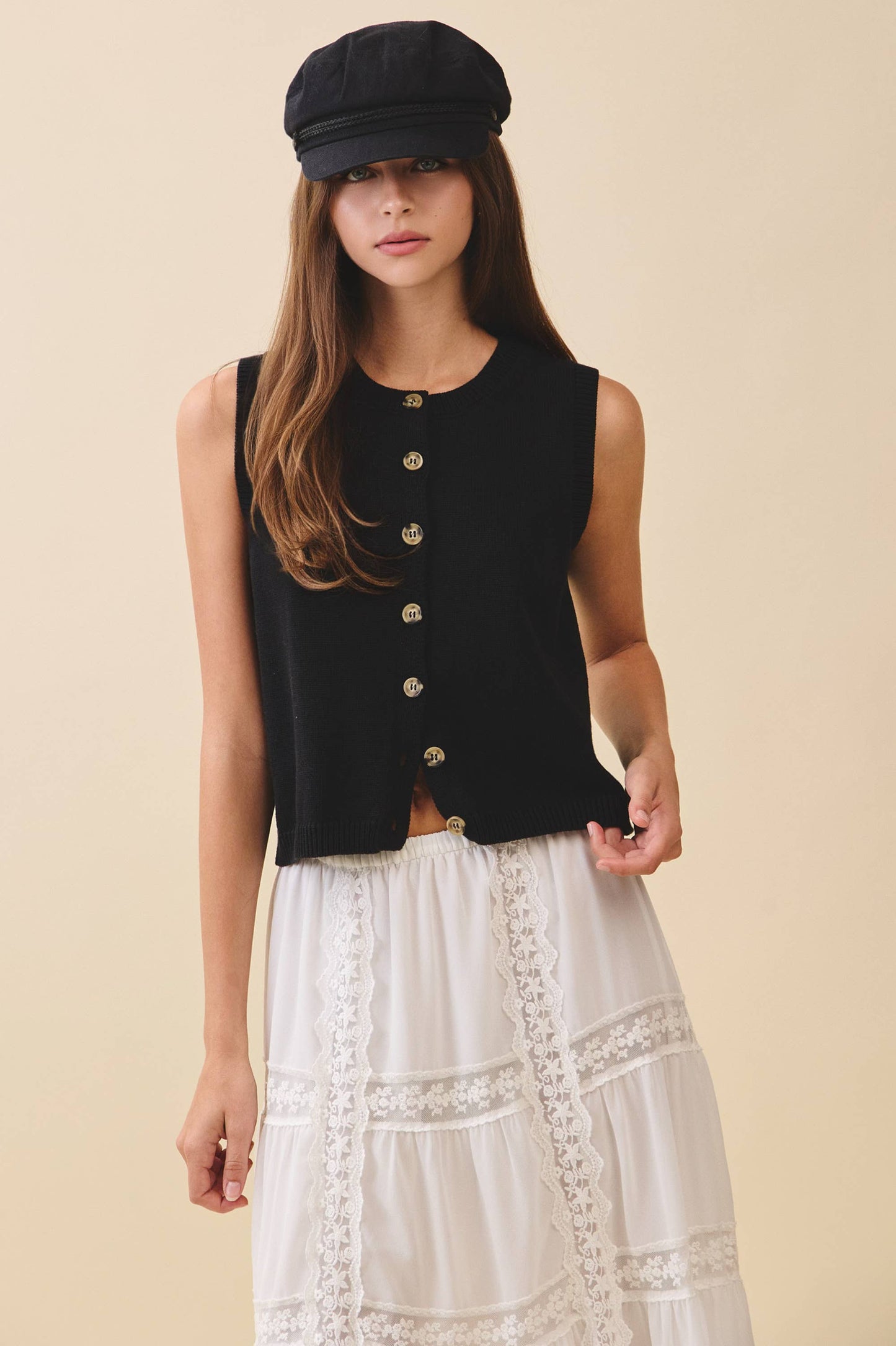 Camille Button Front Knit Vest Top