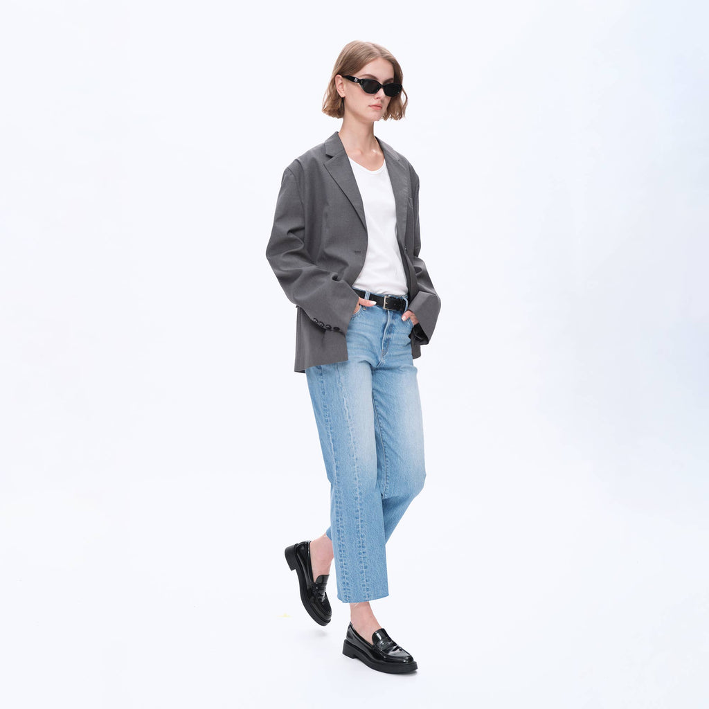 BAYEAS - HIGH RISE RELAXED STRAIGHT DENIM WITH RAW HEM