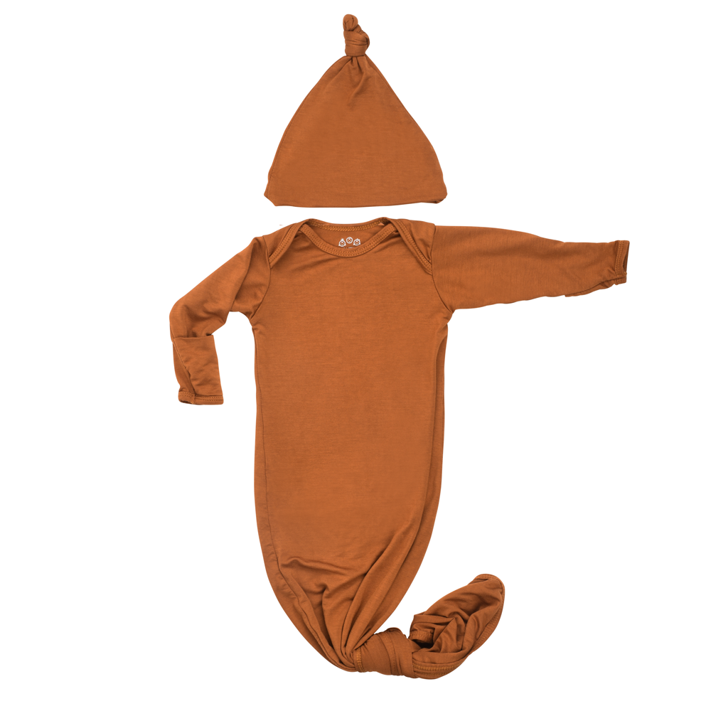 Three Little Tots - Saddle Longhorn Orange Western Knotted Newborn Baby Gown