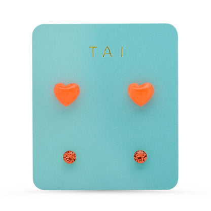 Tai Jewelry - Set of 2 - Heart and Round Studs