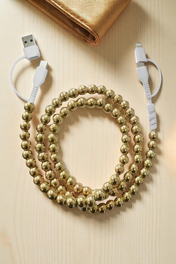 Nash Grey - Updated Gold Beaded Cord Phone Charger