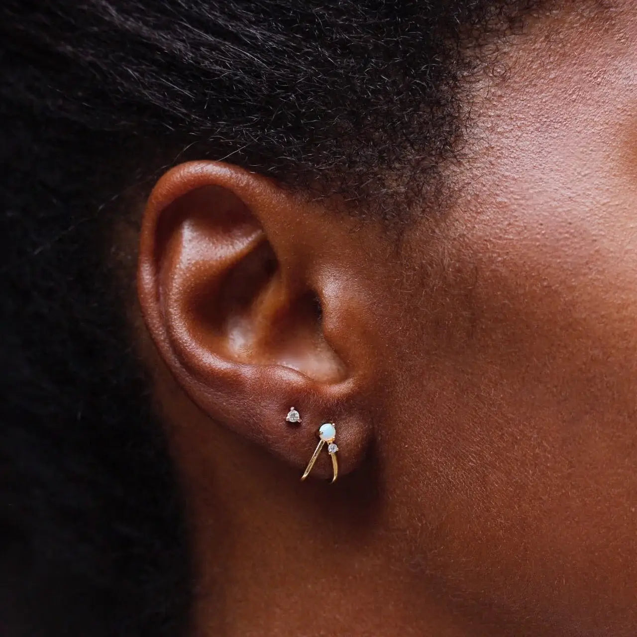 Tai Jewelry - Opal Double Swoop Back Huggies and CZ Accents