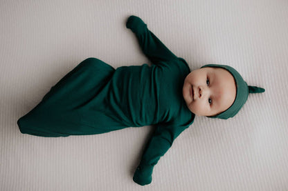 Three Little Tots - Forest Green Ribbed Knotted Newborn Baby Gown Sleepwear