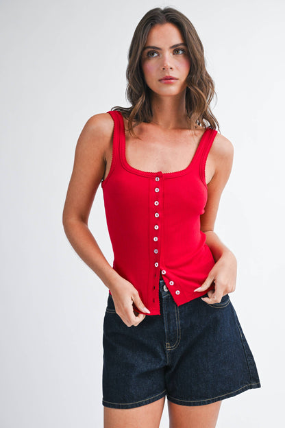 Sarah Pointelle Button Front Cami Tank - Multiple Color Options