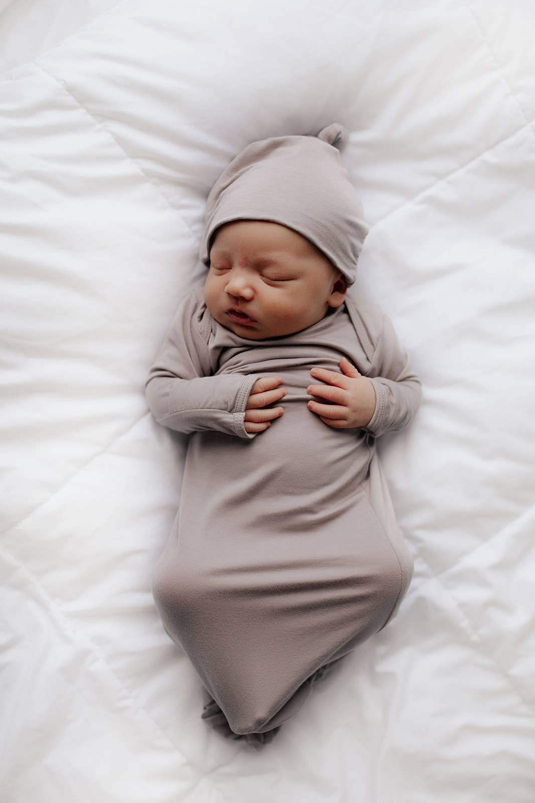 Three Little Tots - Harbor Mist Taupe Knotted Gown