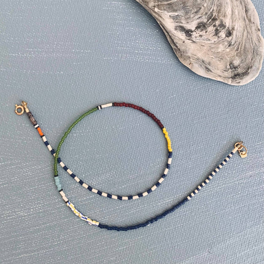 Alice Rise - Mosaic choker in navy/olive, 14"
