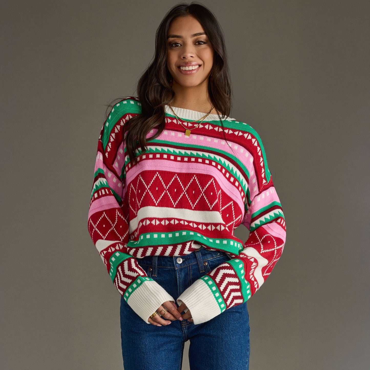 Panache Apparel Co. - Multicolored Winter Pattern Sweater