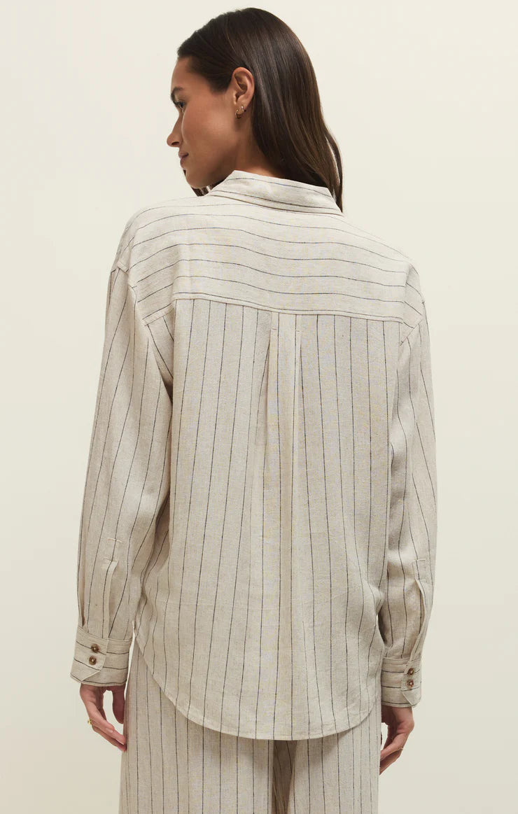 Z Supply Alfie Linen Striped Button Up Top