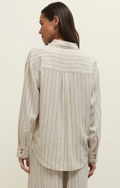 Z Supply Alfie Linen Striped Button Up Top