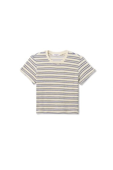 perfectwhitetee - eve - stripe loop terry tee - cobalt/sugar stripe