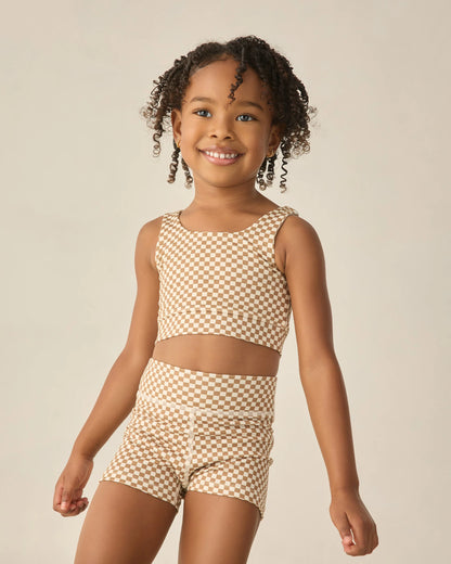 RYLEE + CRU SWIFT SPORTS BRA OCRE CHECK