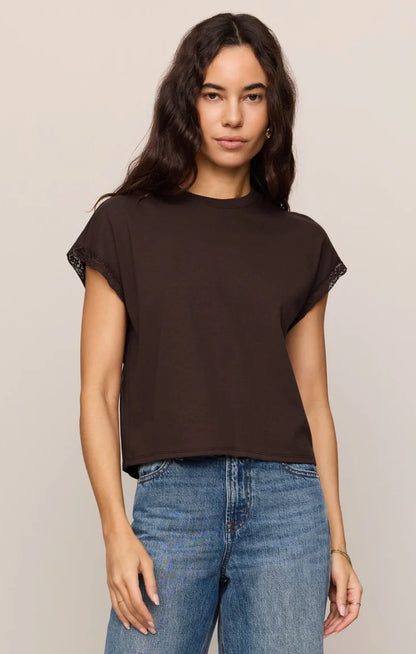 Z Supply Marika Lace Trim Muscle Tee - Dark Chocolate