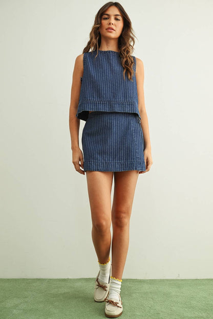Amelia Pinstripe Denim Sleeveless Top