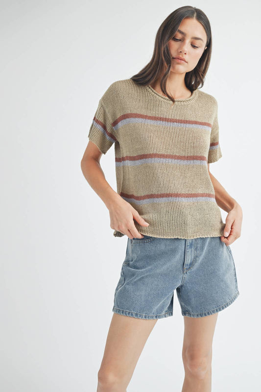 Wishlist Apparel - MULTI-STRIPED LIGHTWEIGHT SWEATER TOP