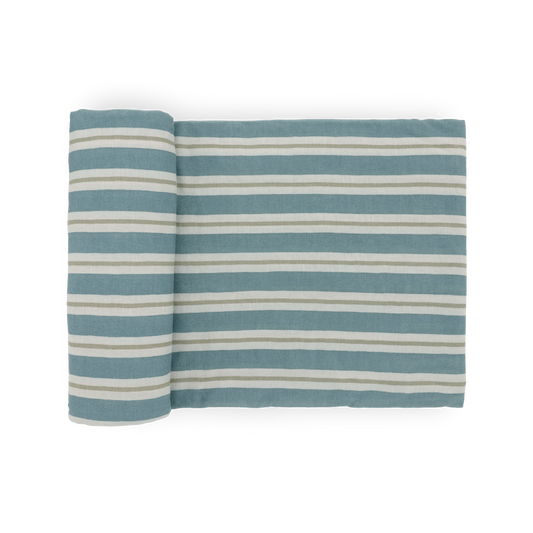 Little Unicorn - Stretch Knit Swaddle Blanket - Blue Vintage Stripe