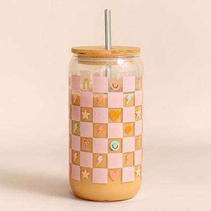 Callie Danielle - Checkerboard Icons Glass Can