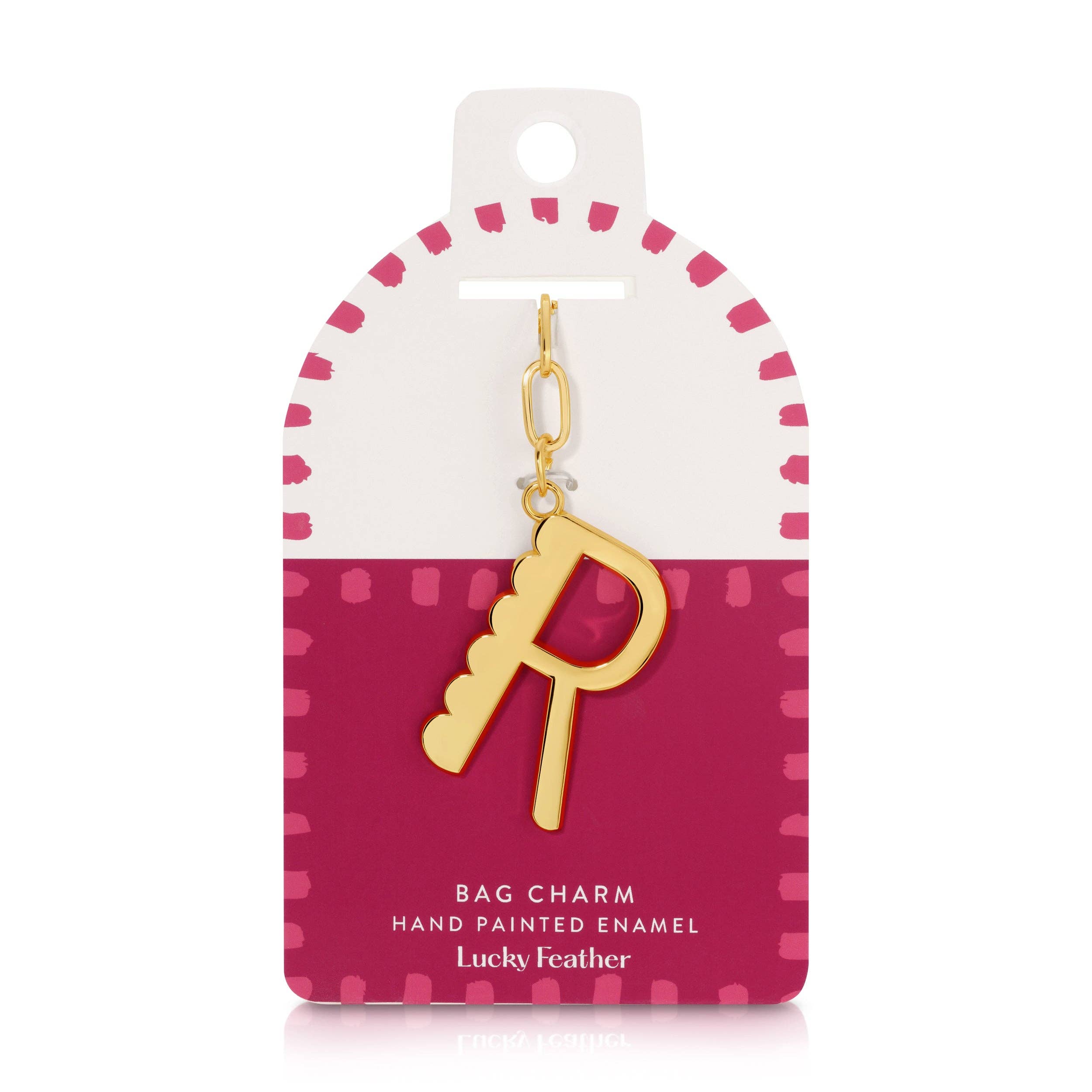 Lucky Feather - Enamel Bag Charm / Keychain - Letter - R