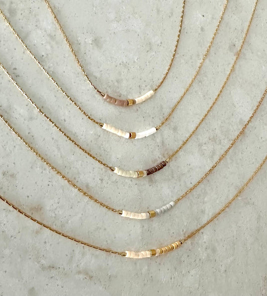 Ocean Breakup - Minimalist Beaded Necklace - Neutrals