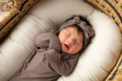 Three Little Tots - Cocoa Brown Ribbed Knotted Newborn Baby Gown sleepwear