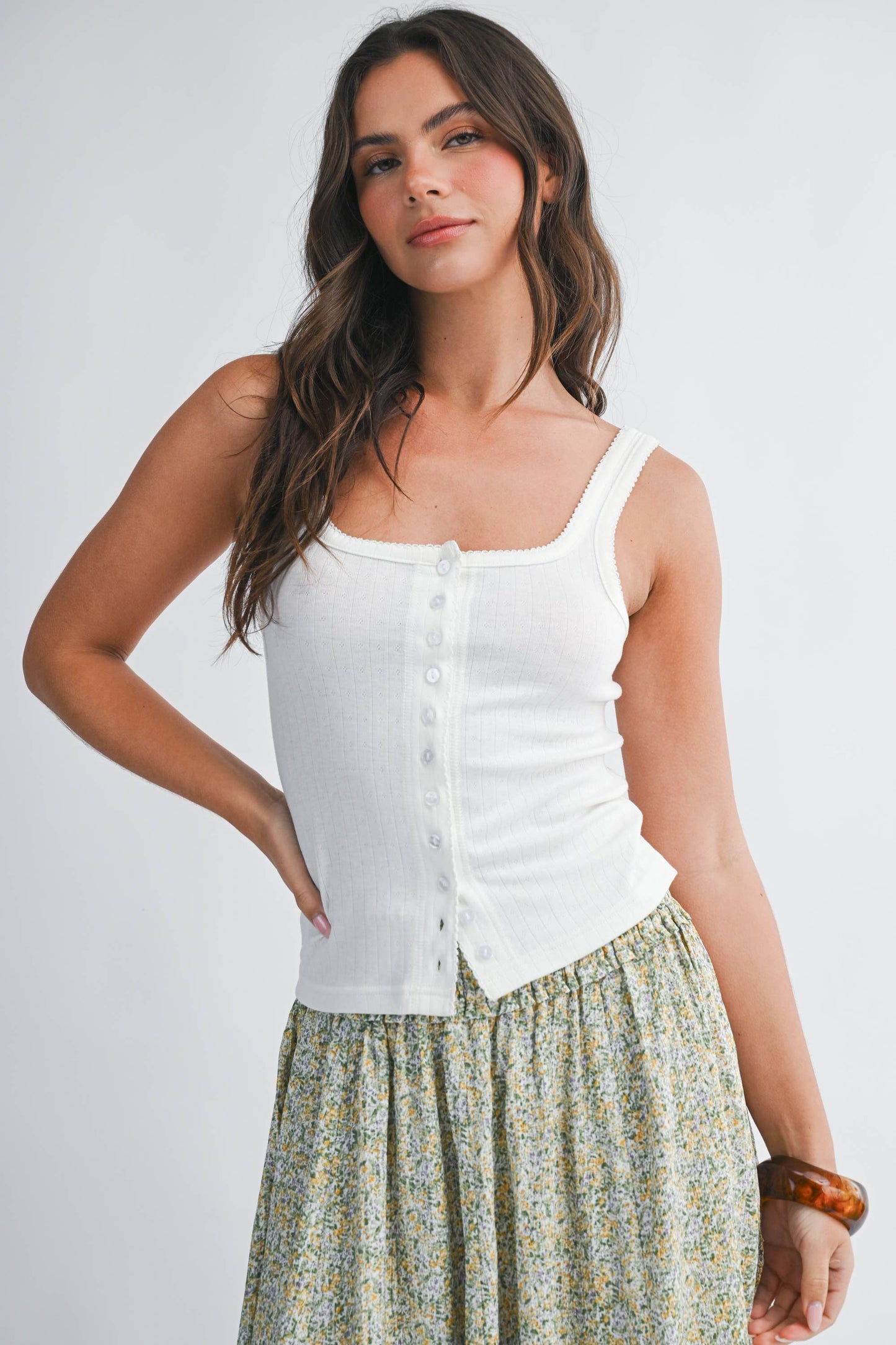 Sarah Pointelle Button Front Cami Tank - Multiple Color Options