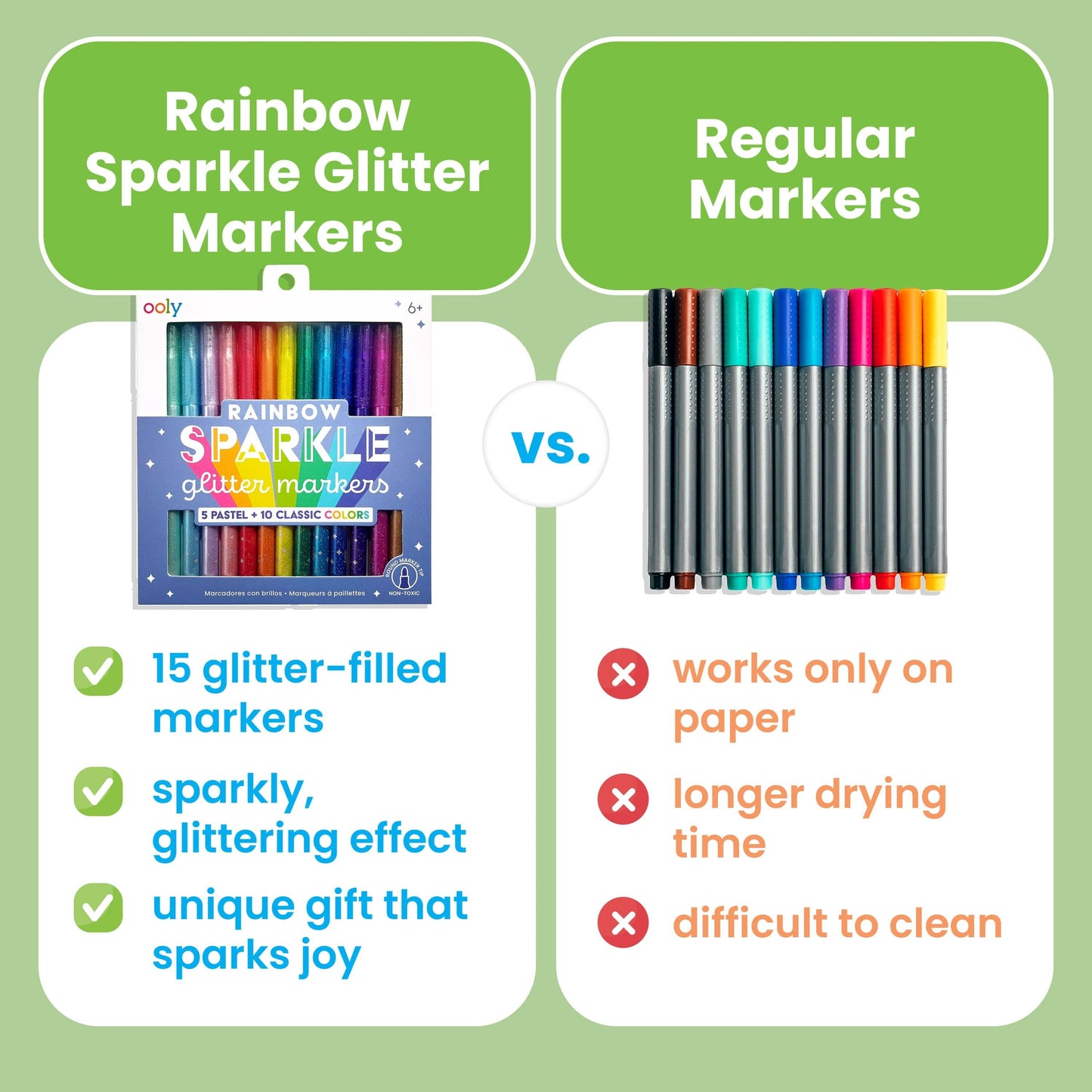 OOLY - Rainbow Sparkle Glitter Markers - Set of 15