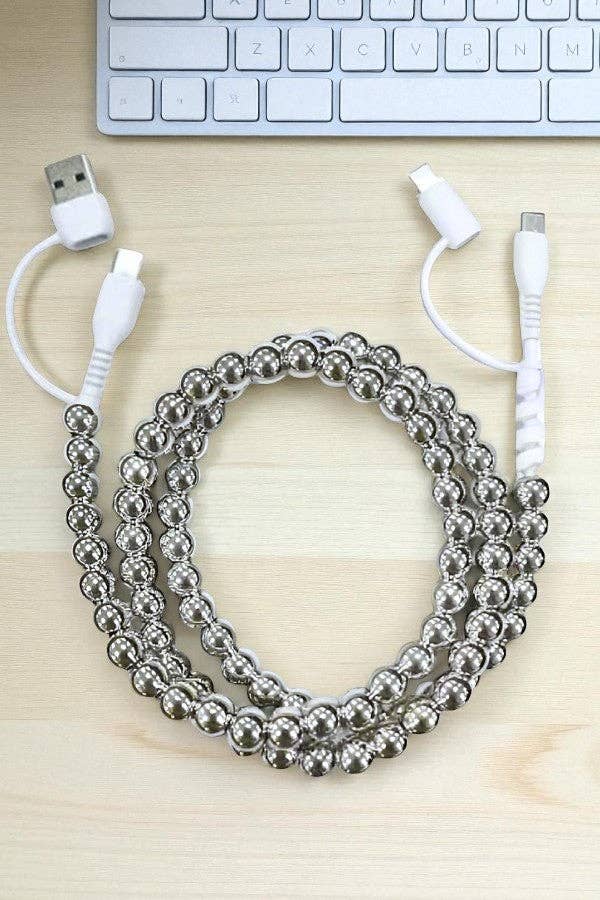 Nash Grey - Updated Silver Beaded Cord Phone Charger