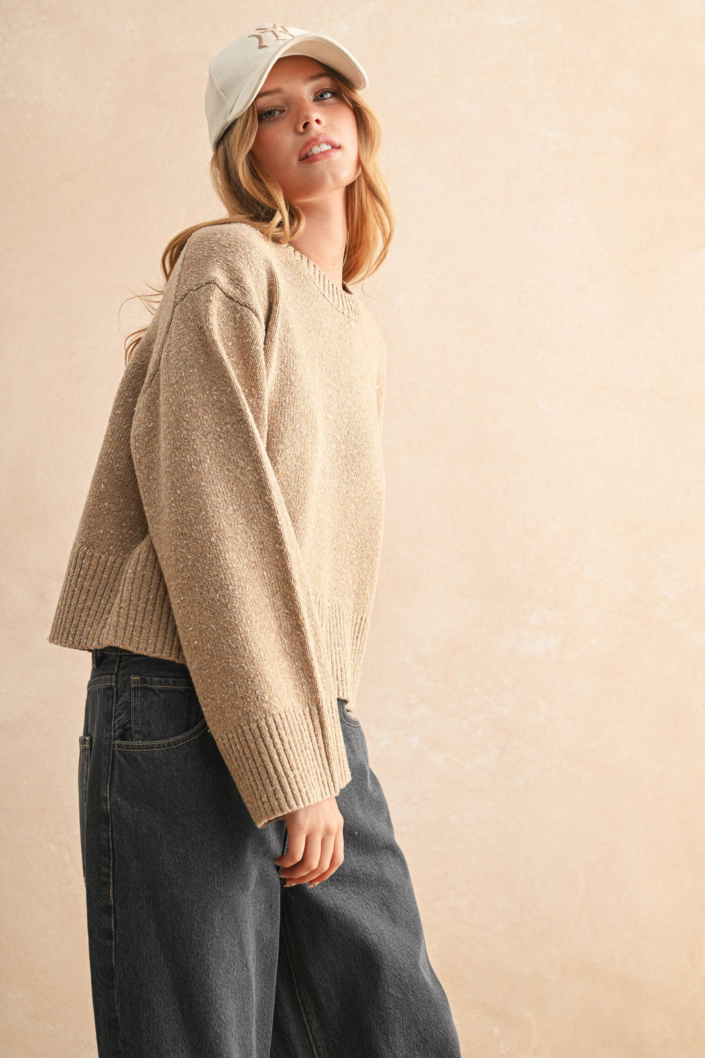 MIOU MUSE - OATMEAL SPRINKLE SWEATER TOP
